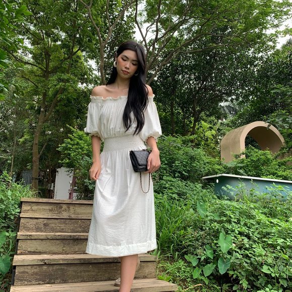 ALANTINO OFF THE SHOULDER DRESS - Picture 1 of 4